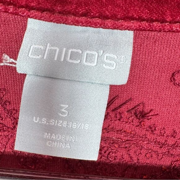 Chicos Boho Velour Paisley Embroidered Beaded Sequin Trucker Jacket Red 3 XL 16 - Picture 11 of 14